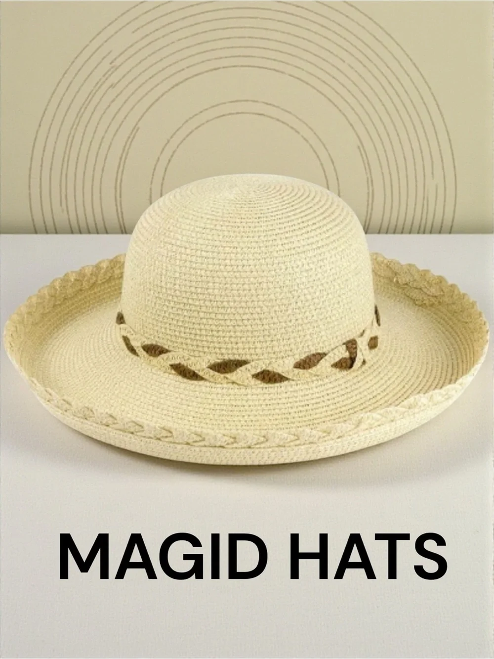 MAGID Hats Two Tone Straw Kettle Hat Scalloped Braided Edge UPF 50 Beach Sun Hat